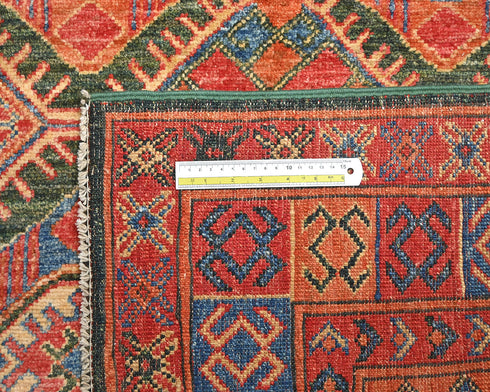 4x6 Red Green Ersari Afghan Hand Knotted Veg Dye Wool Area Rug